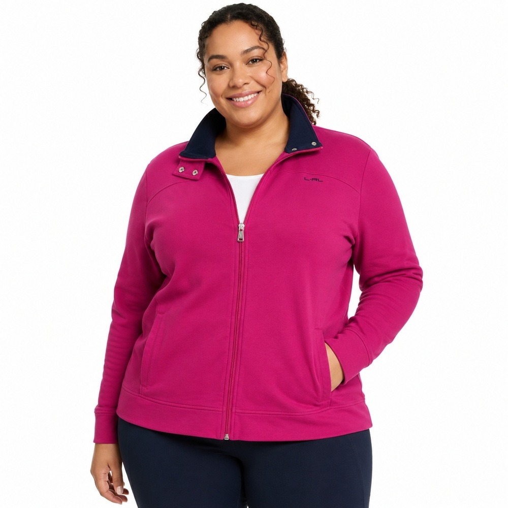 Lauren Ralph Lauren Active Womens 3X Pink Full Zip Mock Neck Sweatshirt Jacket
